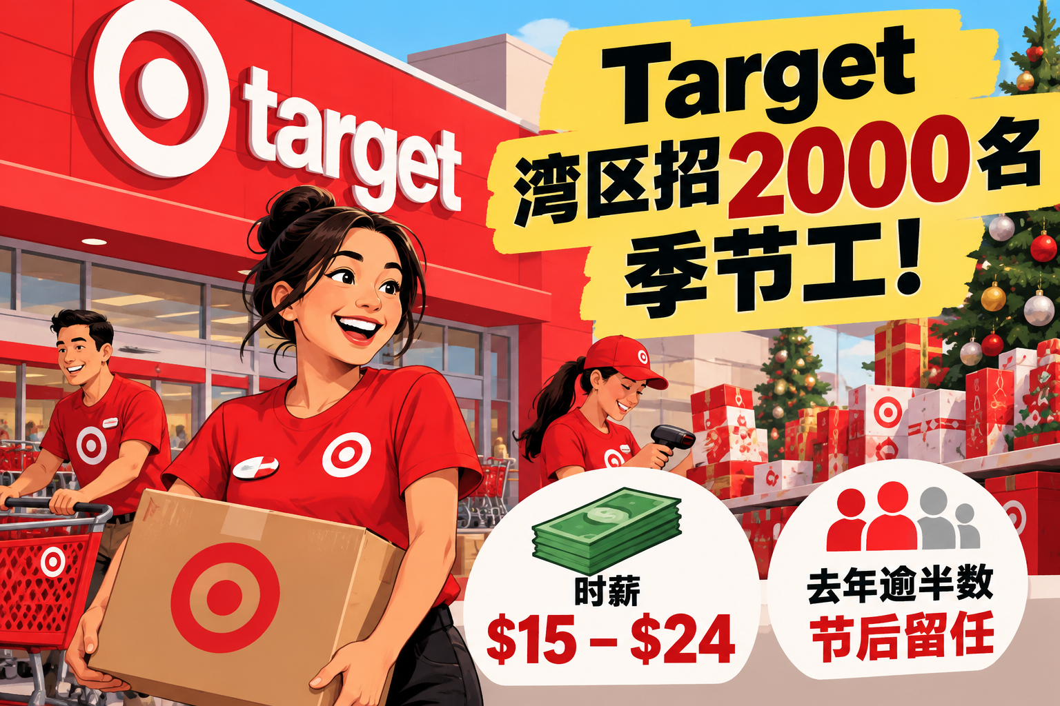Target湾区招2000名季节工！时薪15至24美元，去年逾半数节后留任